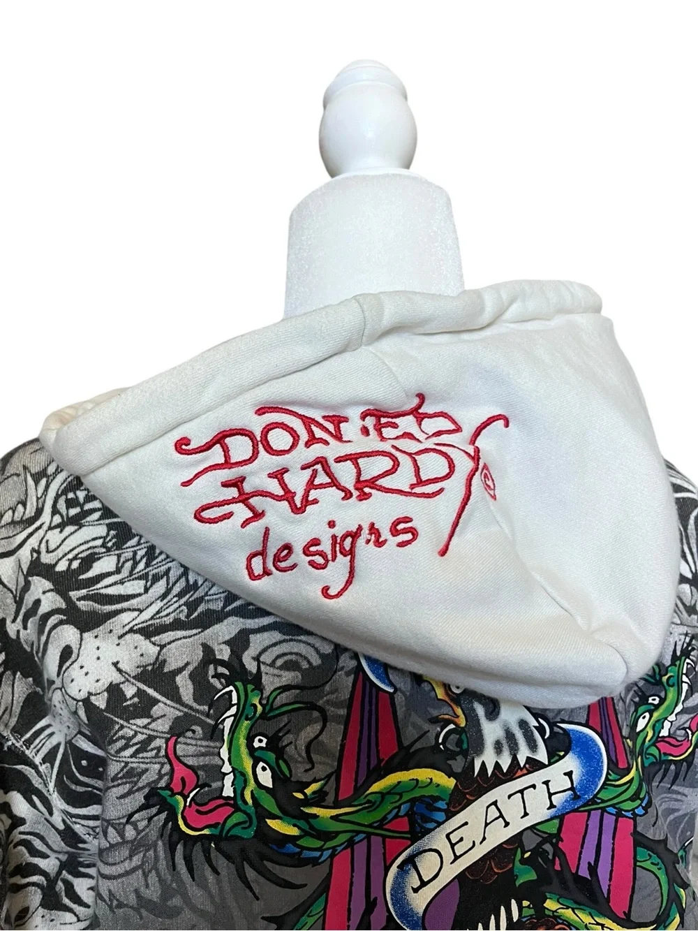 Ed Hardy Y2K Vintage USMC Death Before Dishonor Eagle All Over Print Hoodie LRG